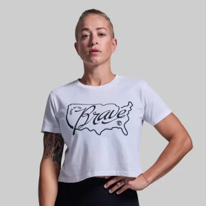 Home of the Brave Crop Tee (White)