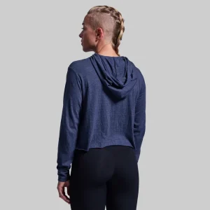 Alternative view of Don't Give Up The Ship Cropped Tee Hoodie (Heather Navy)
