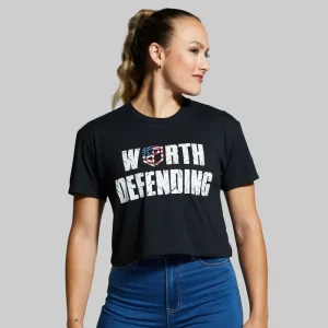 Alternative view of Worth Defending Crop Tee (Black)